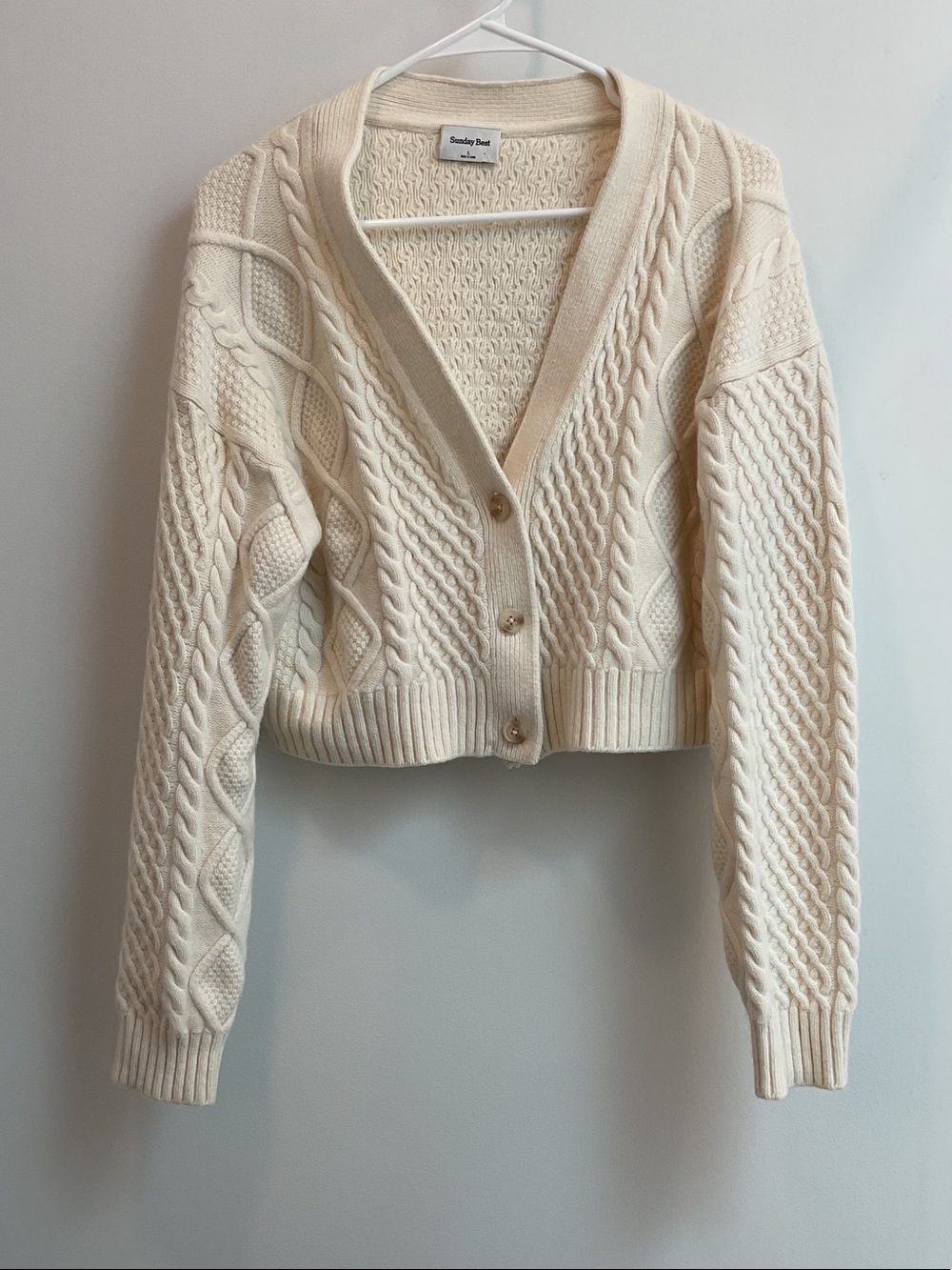 Sunday Best Cream Cable-Knit Cropped Cardigan